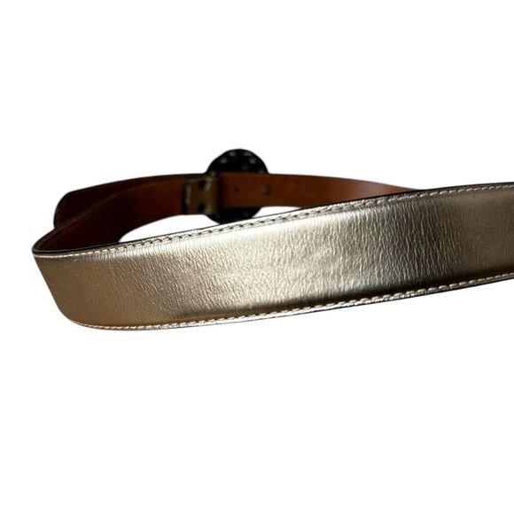 Fossil Metallic Leather Fleur De Lis Filigree Belt M | Y2K Chunky Bling Buckle - Picture 5 of 10